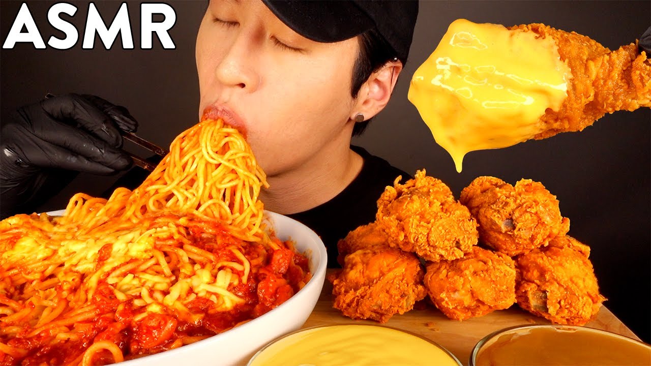 Asmr Cheesy Spicy Fried Chicken Spaghetti Mukbang No Talking Eating