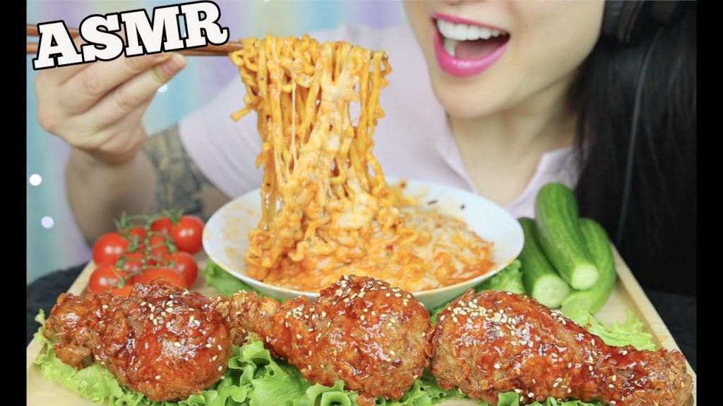 Asmr Cheesy Noodles Korean Fried Chicken Crunchy Soft Eating Hot Sex