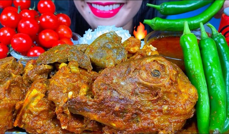 ASMR SPICY MUTTON CURRY, MUTTON HEAD & LIVER CURRY, CHILI, RICE MUKBANG MASSIVE Eating Sounds